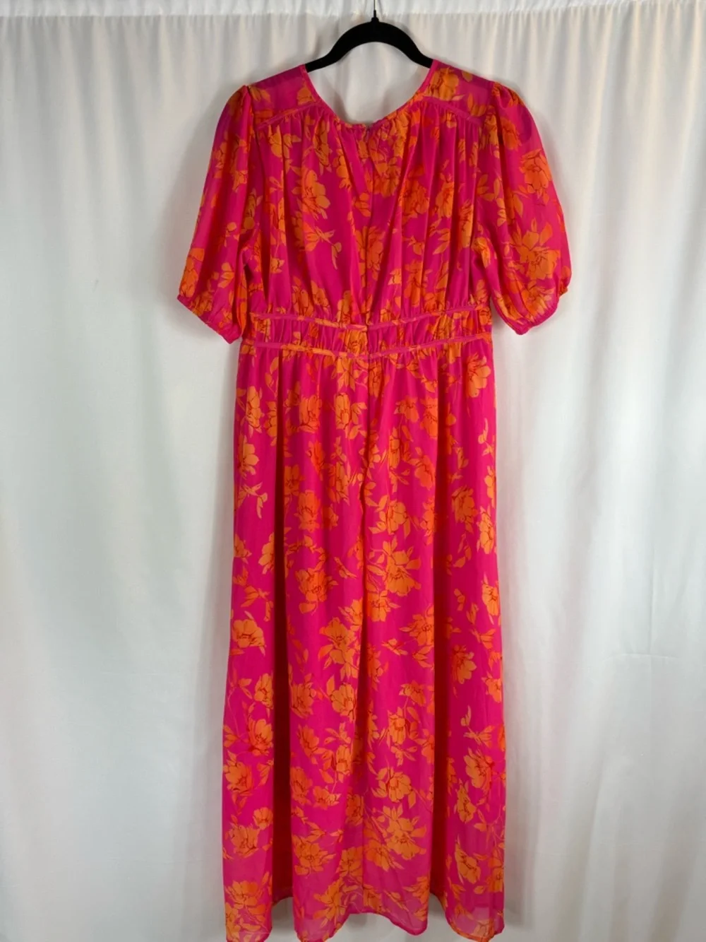 FLORAL MIDI DRESS FOR SUMMER GATHERINGS size: S color: pink-orange floral print - Picture 11 of 17